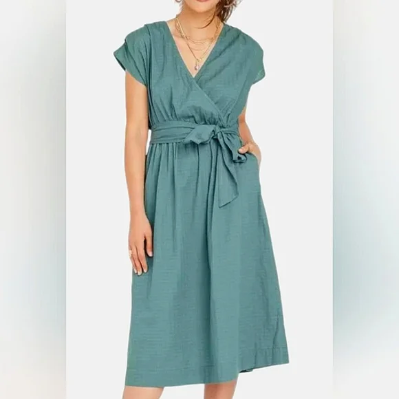 Nwt Universal Thread Dress Teal Wrap Top Full Skirt V Neck Textured - Picture 2 of 12